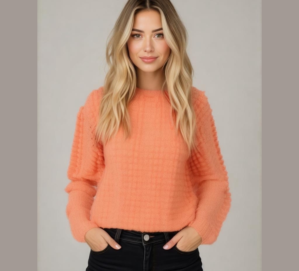 Vintage 1980s sorbet orange popcorn knit sweater sz m